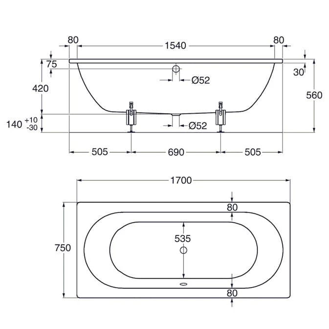 Inbyggnadsbadkar Gustavsberg 1700 Duo 6 Inbyggnadsbadkar Gustavsberg 1700 Duo - Bild 4